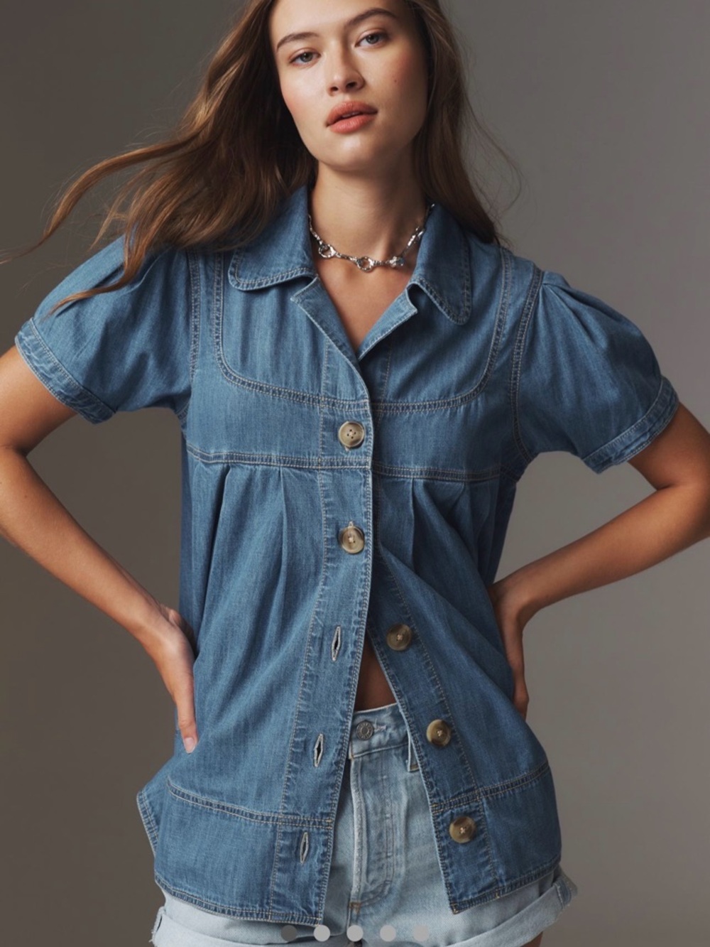 Anthropologie Pilcro Short-Sleeve Button-Front
Babydoll Blouse M